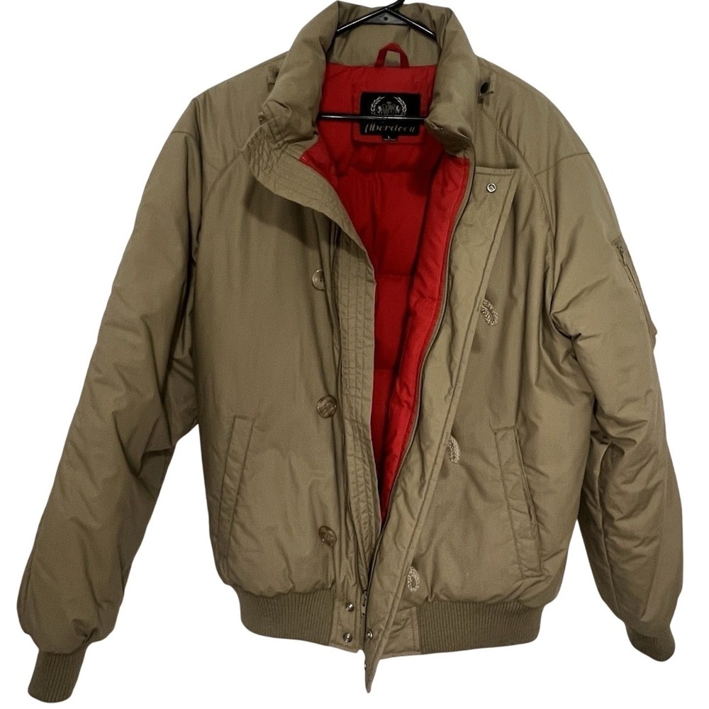 Aberdeen Mens Vintage Bomber Jacket Tan Khaki Red Quilted Lining Size Large L